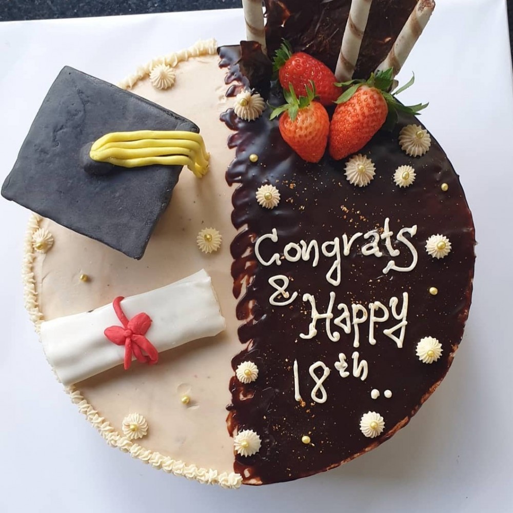 Chocolate Half And Half Graduation Cake